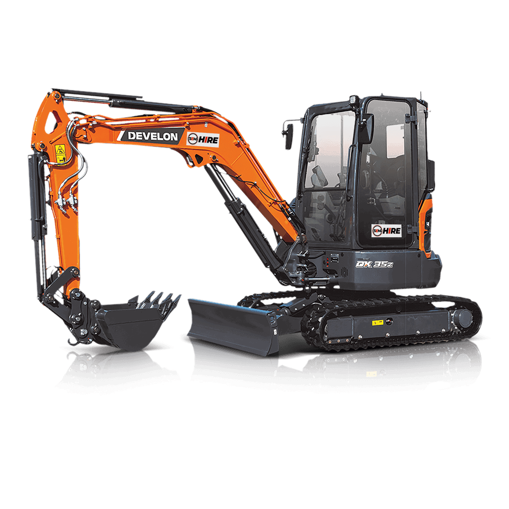 Compact mini excavator with hydraulic arm, perfect for construction and landscaping projects. Available for hire in Australia. Focused on quality, reliability, and customer service.