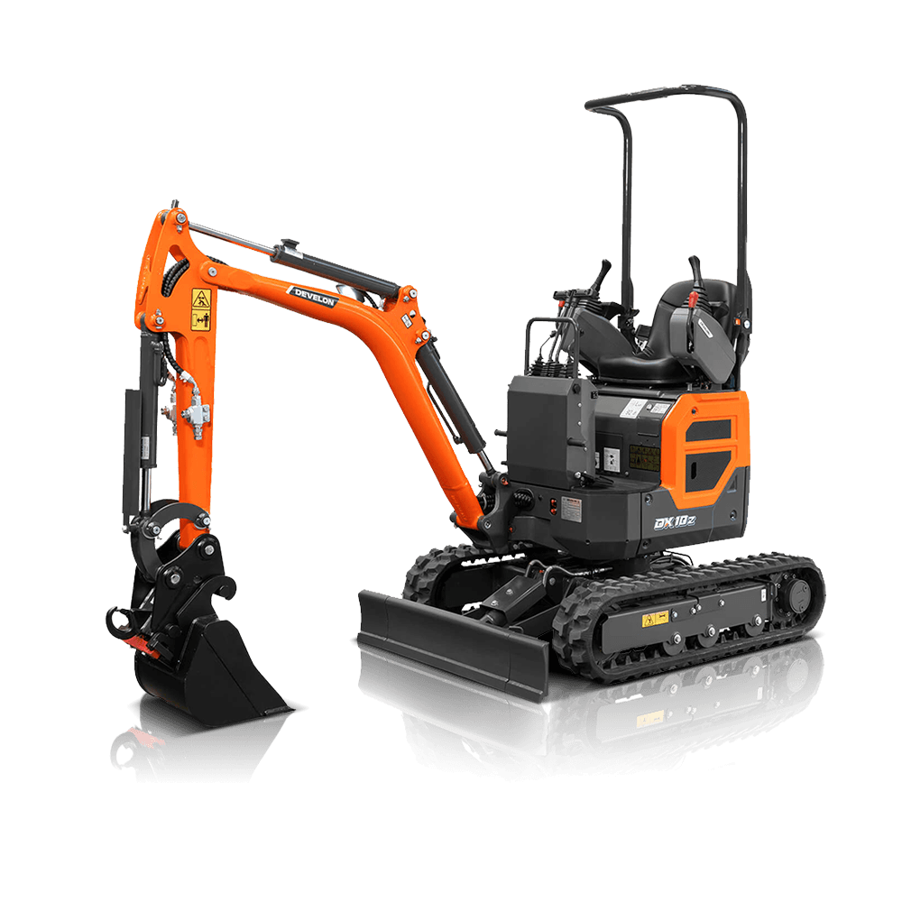 Compact Develon DX42-7 mini excavator suitable for construction and landscaping projects. Perfect for dry hire, featuring easy operation and versatile digging capabilities.