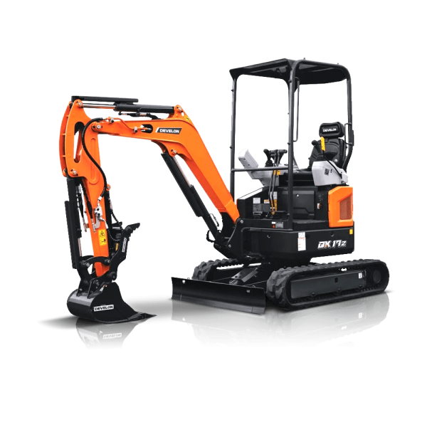 Develon DX42-7 compact excavator suitable for construction and landscaping projects, available for dry hire in Australia. Perfect for small to medium excavation tasks.