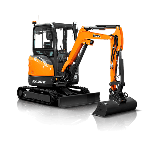 Compact Develon DX42-7 mini excavator suitable for construction and landscaping projects. Perfect for rental or dry hire, offering reliable performance and versatility on various job sites.