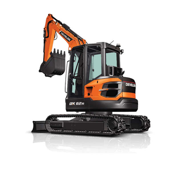 High-resolution image of a Develon DX42-7 compact excavator, ideal for construction and landscaping projects, available for dry hire.